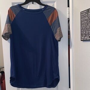 Blue and Multicolor Raglan Sleeve Tee